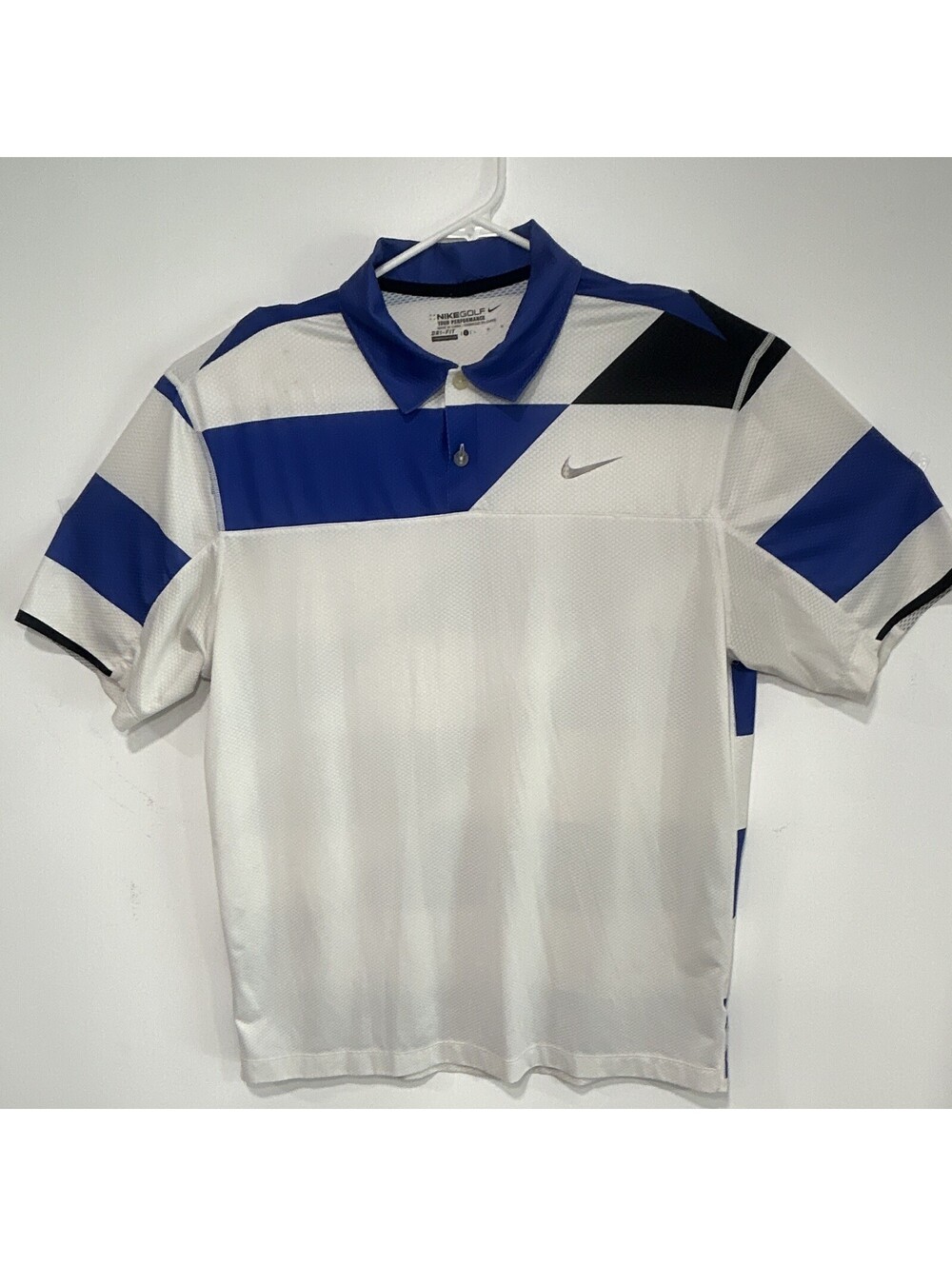 Nike Golf Tour Performance Dri-FIT Men’s L Striped Polo White Blue Black Logo